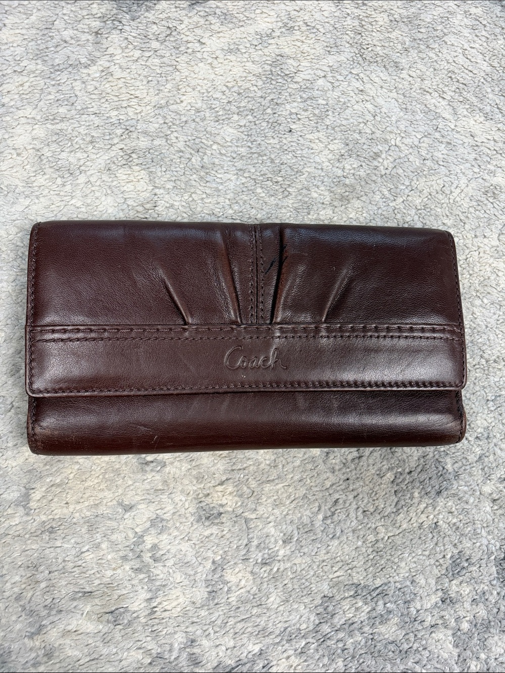Vintage Coach SoHo Pleated Brown Leather Wallet Tri Fold 90s Y2K